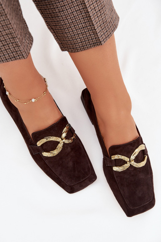 sieviešu mokasīniIeslēgtsturalnego zamšādasu Zelta krāsas Detal D&A CR61-3115 CzekoladoIne