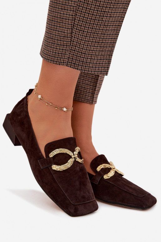 sieviešu mokasīniIeslēgtsturalnego zamšādasu Zelta krāsas Detal D&A CR61-3115 CzekoladoIne