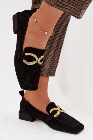 sieviešu mokasīniIeslēgtsturalnego zamšādasu Zelta krāsas Detal D&A CR61-3115 melnas krāsas