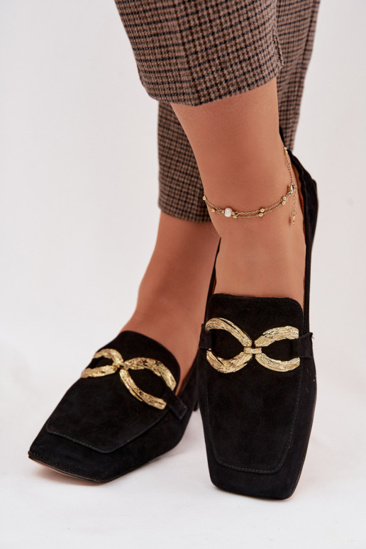 sieviešu mokasīniIeslēgtsturalnego zamšādasu Zelta krāsas Detal D&A CR61-3115 melnas krāsas
