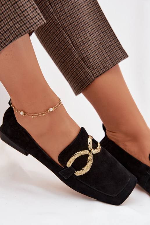 sieviešu mokasīniIeslēgtsturalnego zamšādasu Zelta krāsas Detal D&A CR61-3115 melnas krāsas