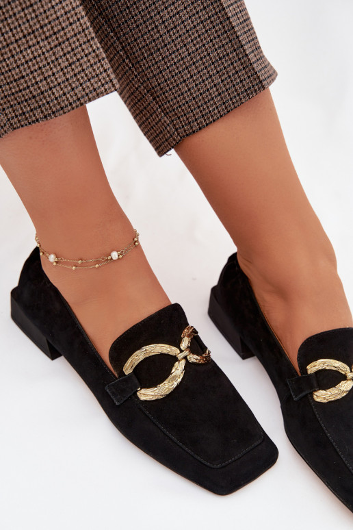 sieviešu mokasīniIeslēgtsturalnego zamšādasu Zelta krāsas Detal D&A CR61-3115 melnas krāsas