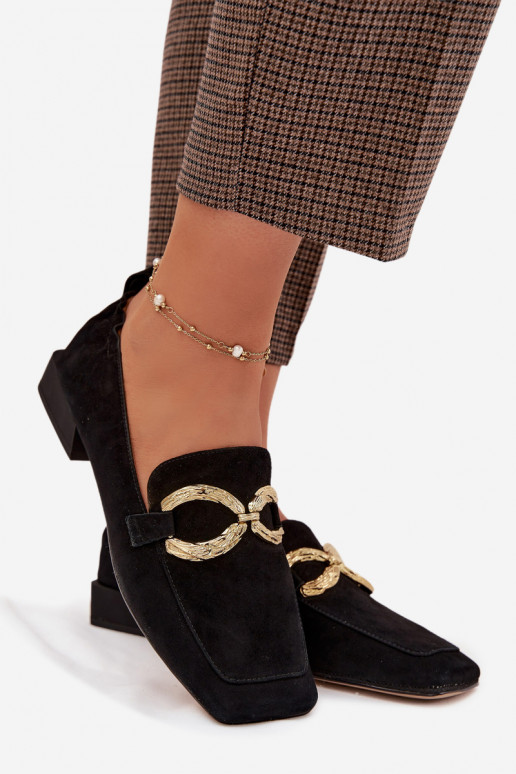 sieviešu mokasīniIeslēgtsturalnego zamšādasu Zelta krāsas Detal D&A CR61-3115 melnas krāsas