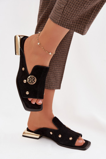 zamšādas čības Ze Zelta krāsasmi Ozdobami D&A CR61-3061 melnas krāsas