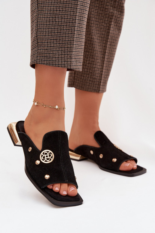 zamšādas čības Ze Zelta krāsasmi Ozdobami D&A CR61-3061 melnas krāsas