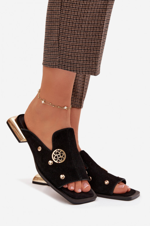 zamšādas čības Ze Zelta krāsasmi Ozdobami D&A CR61-3061 melnas krāsas