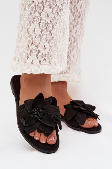 zempapēžu sieviešu čības Ar greznui Ziedsami melnas krāsas Elzoria 2