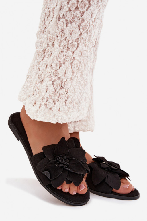 zempapēžu sieviešu čības Ar greznui Ziedsami melnas krāsas Elzoria