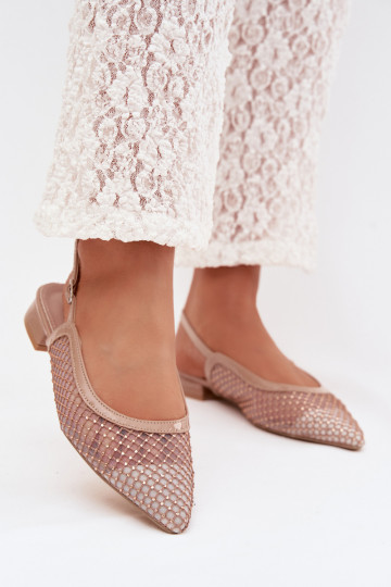 Smilšu krāsas tīkla balerīnas ar atvērtu papēdi Pyvona 2
