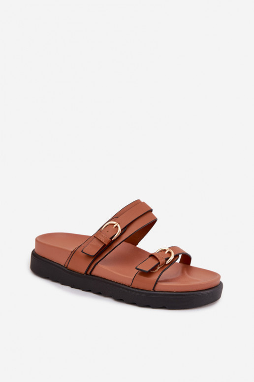 sieviešu čības ar platformu Ar svītrām I Zelta krāsasmi ar sprādzēmmi brūnas krāsas Rirea