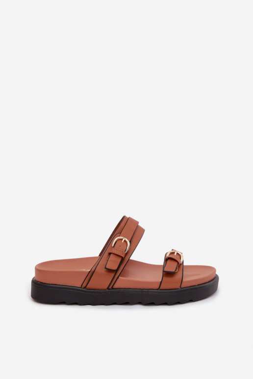 sieviešu čības ar platformu Ar svītrām I Zelta krāsasmi ar sprādzēmmi brūnas krāsas Rirea