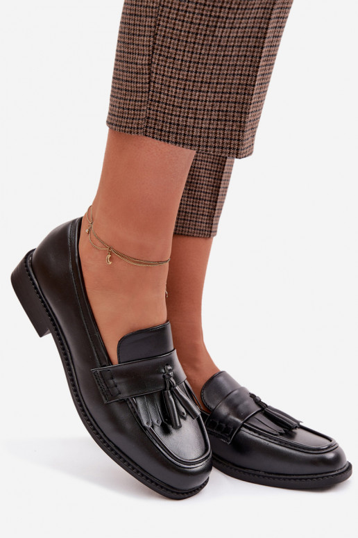 sieviešu mokasīni Eko Āda ar bārkstīm melnas krāsas Galera