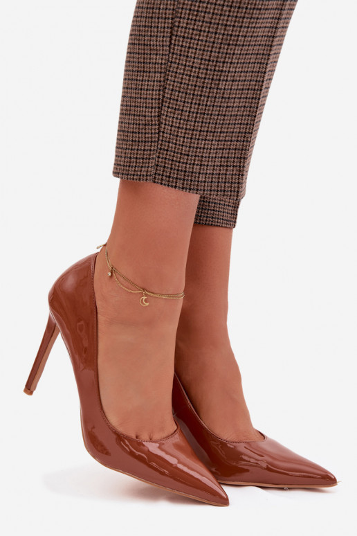 Laque augstpapēžu kurpes no eko ādas brūnas krāsas Jonira