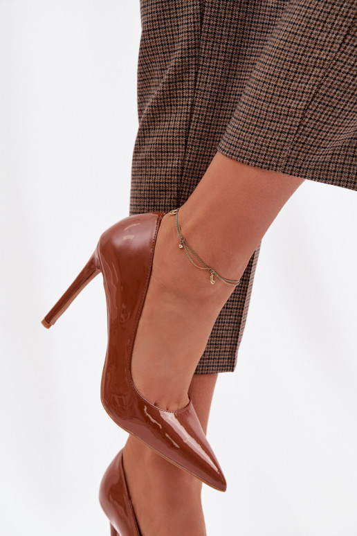 Laque augstpapēžu kurpes no eko ādas brūnas krāsas Jonira