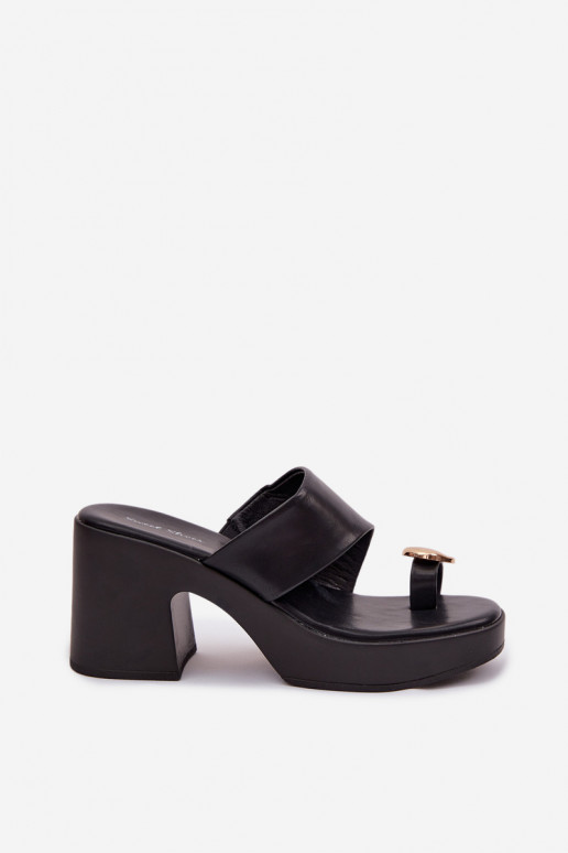 sieviešu čības Ieslēgts SłupkoInym Obcasie Ze Zelta krāsasm Detalem melnas krāsas Sinora