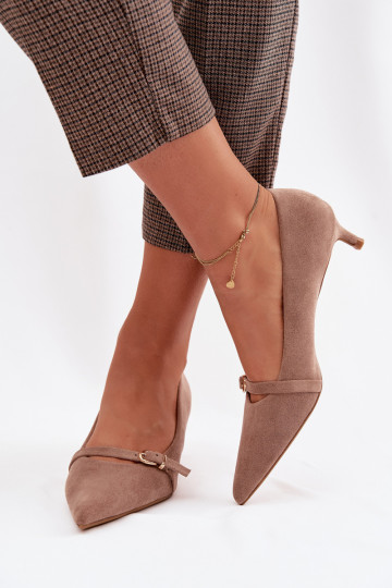 Kurpes Sieviešu Uz Zema Papēža ar dekorētiem papēžiem smilšu krāsas Pirela