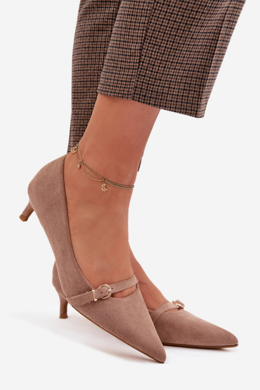 Kurpes Sieviešu Uz Zema Papēža ar dekorētiem papēžiem smilšu krāsas Pirela