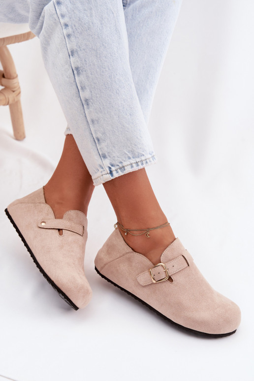 apavi Sieviešu Eko zamšādaoIne Ar zelta sprādzi smilšu krāsas Ismora