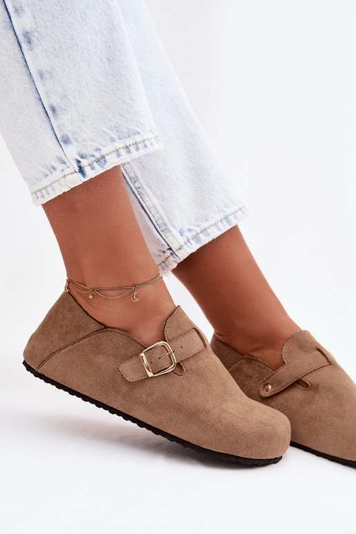 apavi Sieviešu Eko zamšādaoIne Ar zelta sprādzi smilšu krāsas Ismora