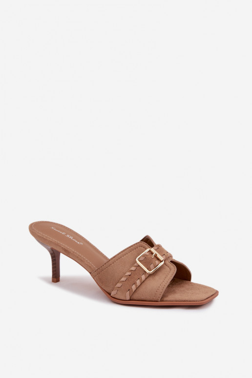 sieviešu čības ar papēdi ar siksniņām I Złotą ar sprādzēm smilšu krāsas Jelira