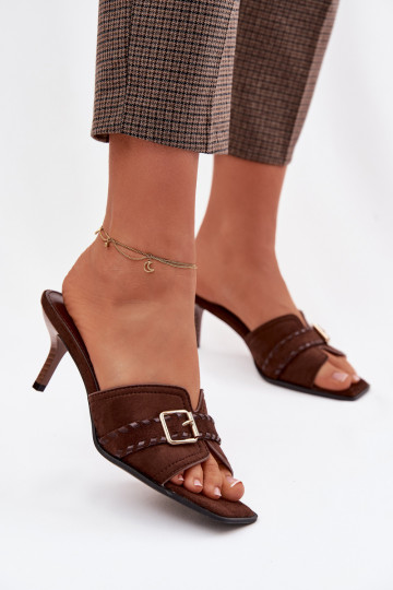 sieviešu čības ar papēdi ar siksniņām I Złotą ar sprādzēm CzekoladoIne Jelira