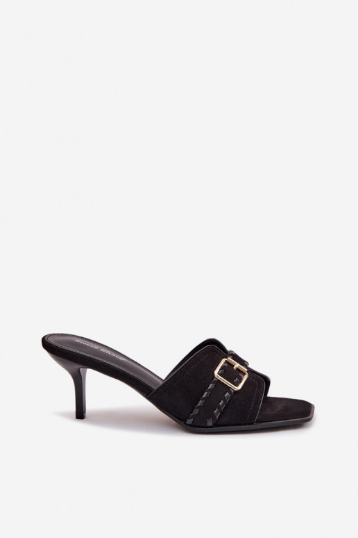 sieviešu čības ar papēdi ar siksniņām I Złotą ar sprādzēm melnas krāsas Jelira