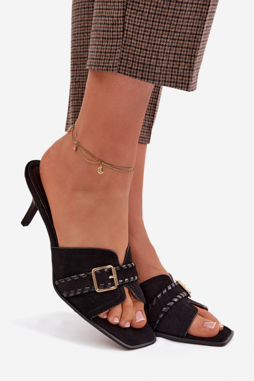 sieviešu čības ar papēdi ar siksniņām I Złotą ar sprādzēm melnas krāsas Jelira