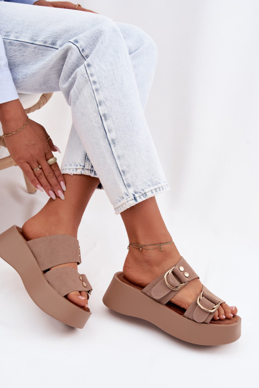 sieviešu čības ar platformu Ze Zelta krāsasmi ar sprādzēmmi smilšu krāsas Nelirae