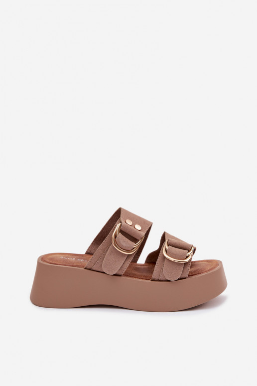 sieviešu čības ar platformu Ze Zelta krāsasmi ar sprādzēmmi smilšu krāsas Nelirae