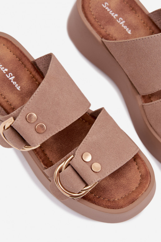 sieviešu čības ar platformu Ze Zelta krāsasmi ar sprādzēmmi smilšu krāsas Nelirae