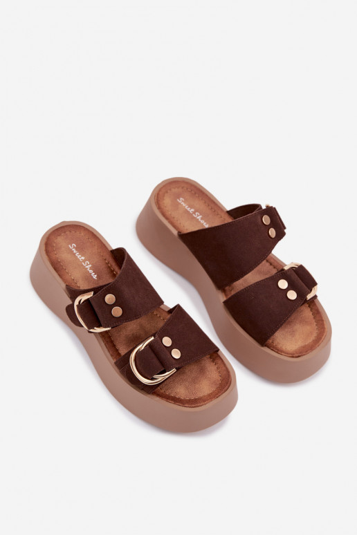 sieviešu čības ar platformu Ze Zelta krāsasmi ar sprādzēmmi CzekoladoIne Nelirae