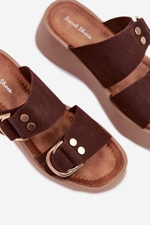 sieviešu čības ar platformu Ze Zelta krāsasmi ar sprādzēmmi CzekoladoIne Nelirae