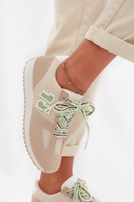 Sneakers modeļa apavi Sieviešu Ar greznu Šņorēšanam smilšu krāsas Henira