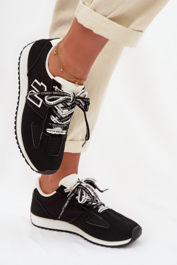 Sneakers modeļa apavi Sieviešu Ar greznu Šņorēšanam melnas krāsas Henira