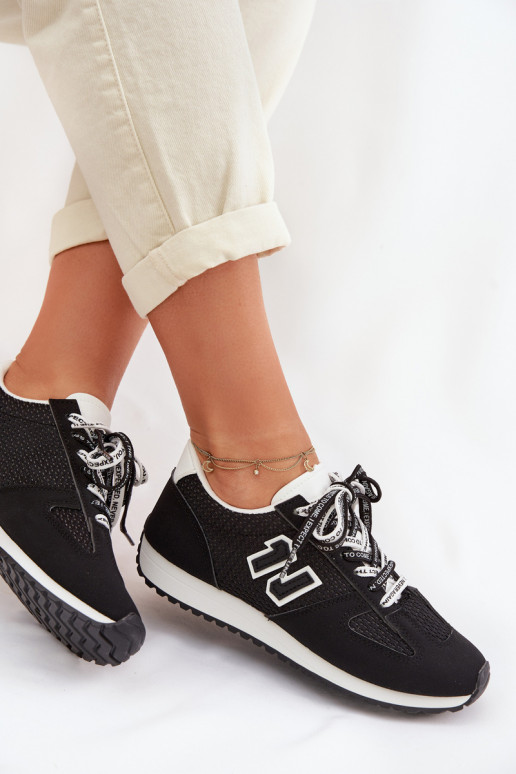 Sneakers modeļa apavi Sieviešu Ar greznu Šņorēšanam melnas krāsas Henira