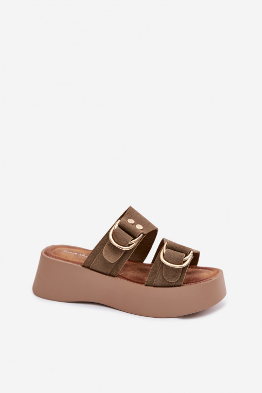 sieviešu čības ar platformu Ze Zelta krāsasmi ar sprādzēmmi Zaļas krāsas Nelirae