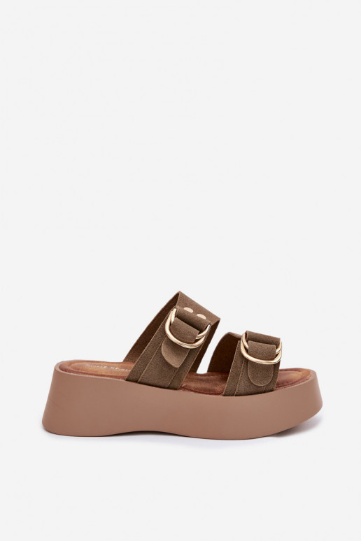 sieviešu čības ar platformu Ze Zelta krāsasmi ar sprādzēmmi Zaļas krāsas Nelirae