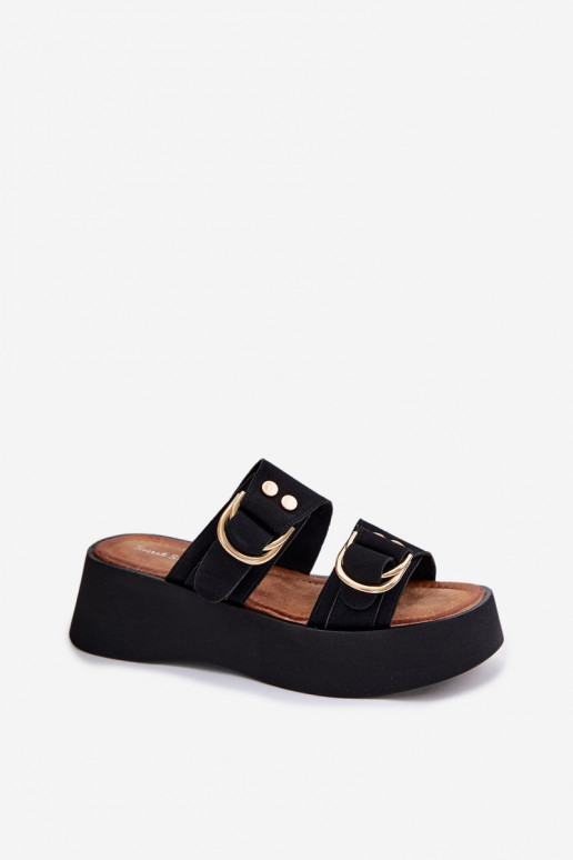 sieviešu čības ar platformu Ze Zelta krāsasmi ar sprādzēmmi melnas krāsas Nelirae