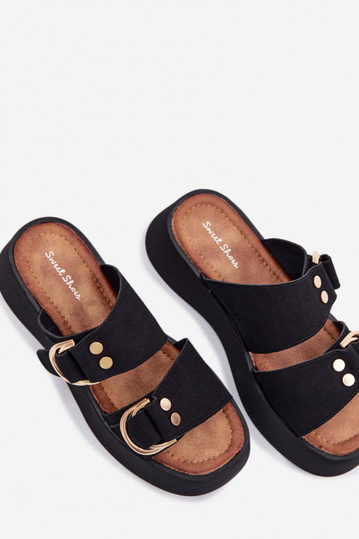 sieviešu čības ar platformu Ze Zelta krāsasmi ar sprādzēmmi melnas krāsas Nelirae