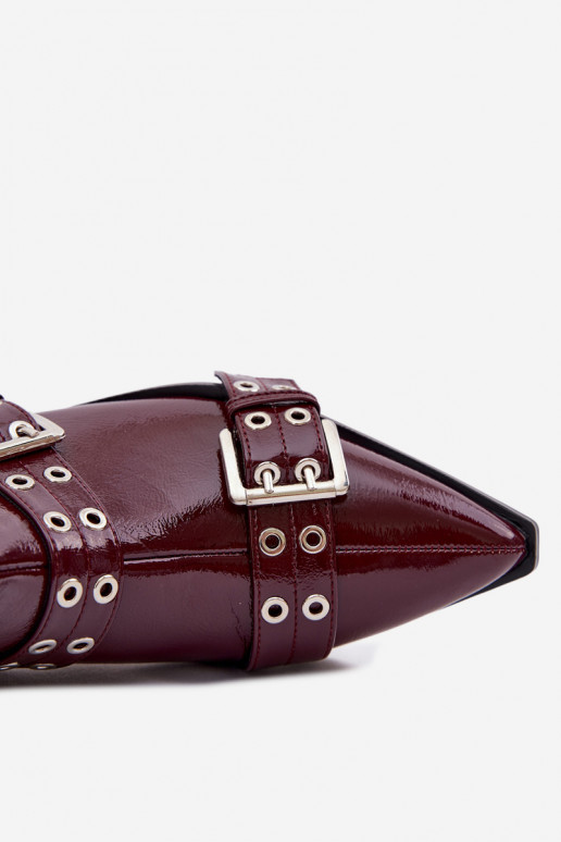 Laque Sieviešu puszābaki ar platiem papēžiem Ar svītrām I ar sprādzēmmi bordo krāsas Hamira