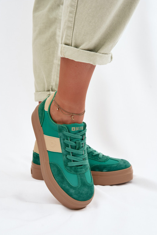zamšādas Sneakers modeļa apavi Sieviešu Big Star TT274163 Zaļas krāsas