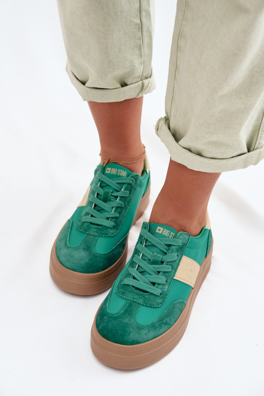 zamšādas Sneakers modeļa apavi Sieviešu Big Star TT274163 Zaļas krāsas