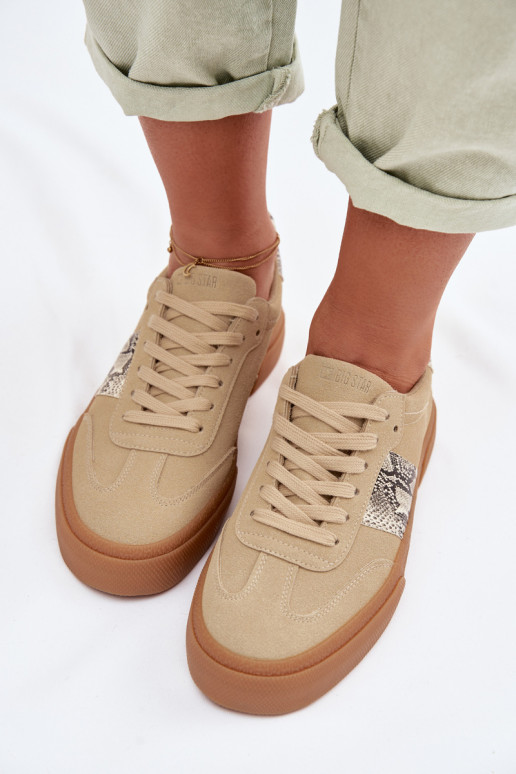 Sneakers modeļa apavi Sieviešu Ze INstaInkami Čūskas āda Big Star TT274298 smilšu krāsas