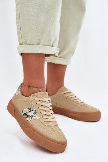 Sneakers modeļa apavi Sieviešu Ze INstaInkami Čūskas āda Big Star TT274298 smilšu krāsas 2
