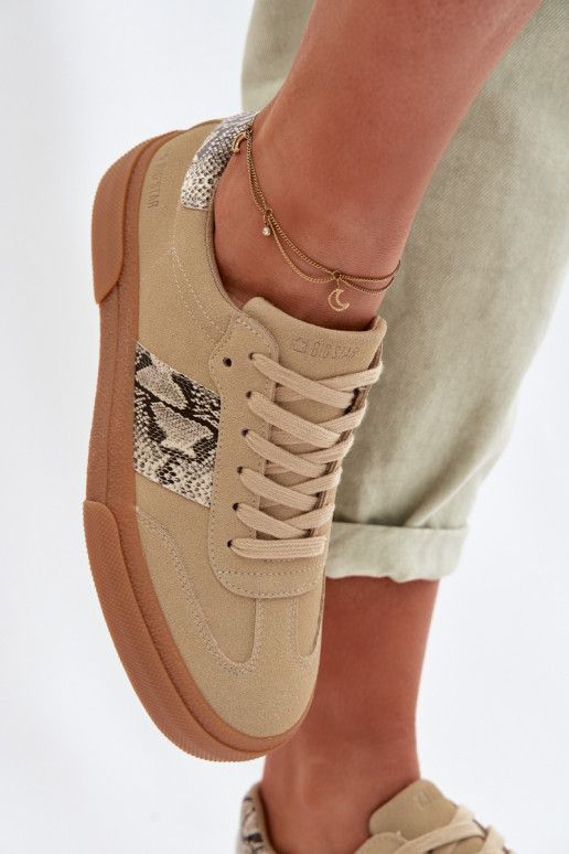 Sneakers modeļa apavi Sieviešu Ze INstaInkami Čūskas āda Big Star TT274298 smilšu krāsas
