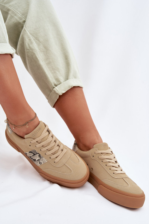 Sneakers modeļa apavi Sieviešu Ze INstaInkami Čūskas āda Big Star TT274298 smilšu krāsas