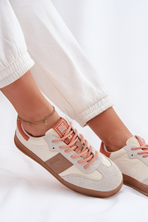 Āda zamšādas Sneakers modeļa apavi Sieviešu Big Star TT274725 smilšu krāsas