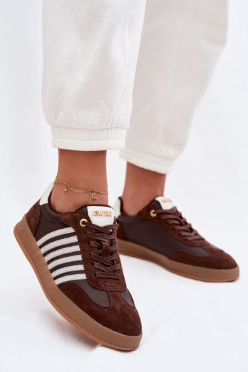 Sneakers modeļa apavi SieviešuIeslēgtsturalnej Skóry I zamšādasu Big Star TT274715 CzekoladoIne 2