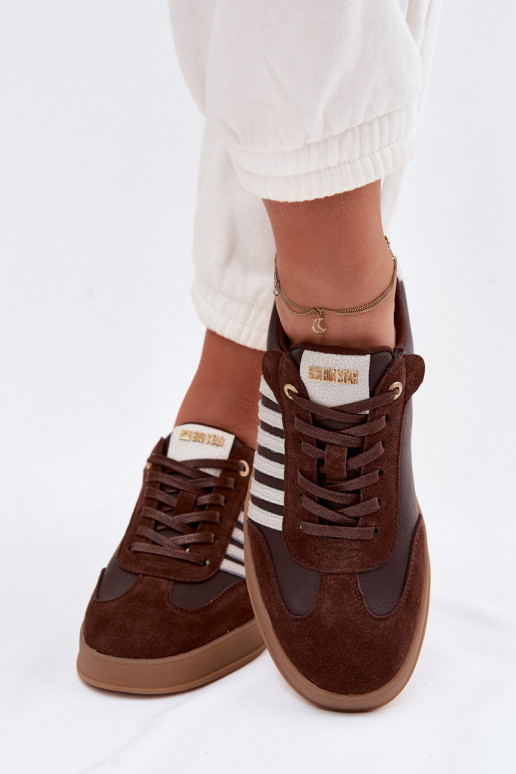 Sneakers modeļa apavi SieviešuIeslēgtsturalnej Skóry I zamšādasu Big Star TT274715 CzekoladoIne