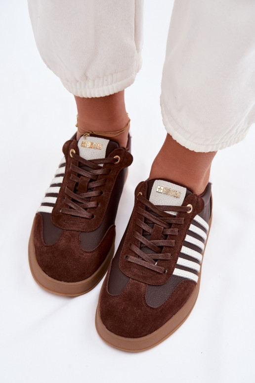 Sneakers modeļa apavi SieviešuIeslēgtsturalnej Skóry I zamšādasu Big Star TT274715 CzekoladoIne